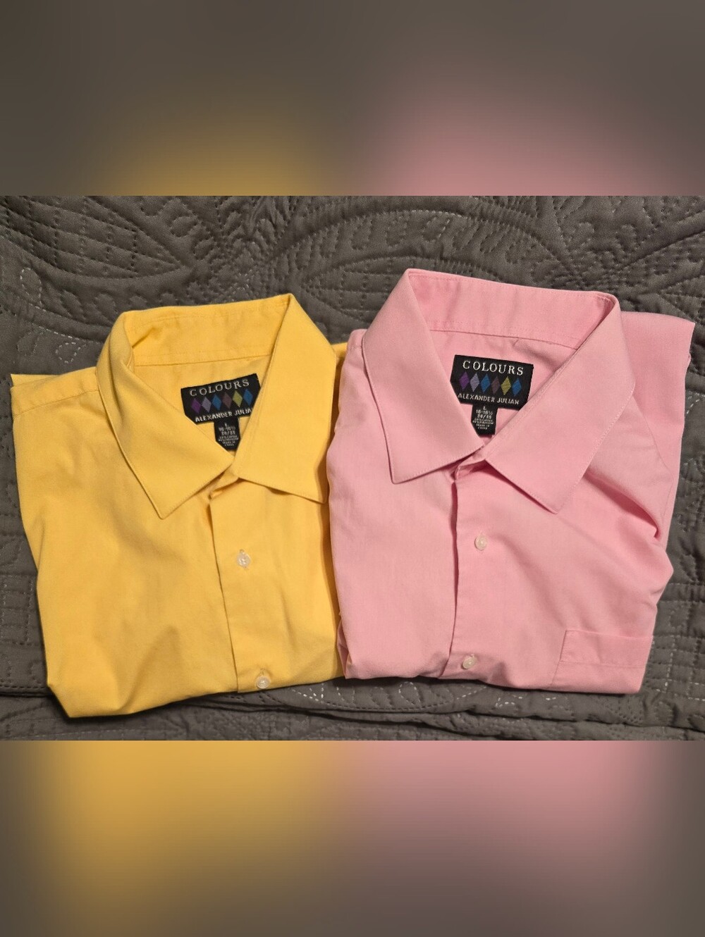 Two Vintage Alexander Julian Yellow and Pink Cotton Dress Shirts - Size Large